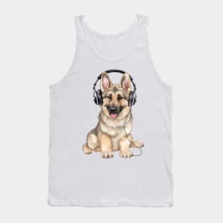 Watercolor German Shepherd Dog with Headphones Tank Top